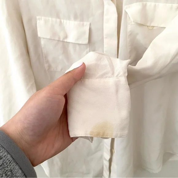 Madewell International 100% Silk White/Cream/Ivory Button Top Flap Pockets - Picture 7 of 7